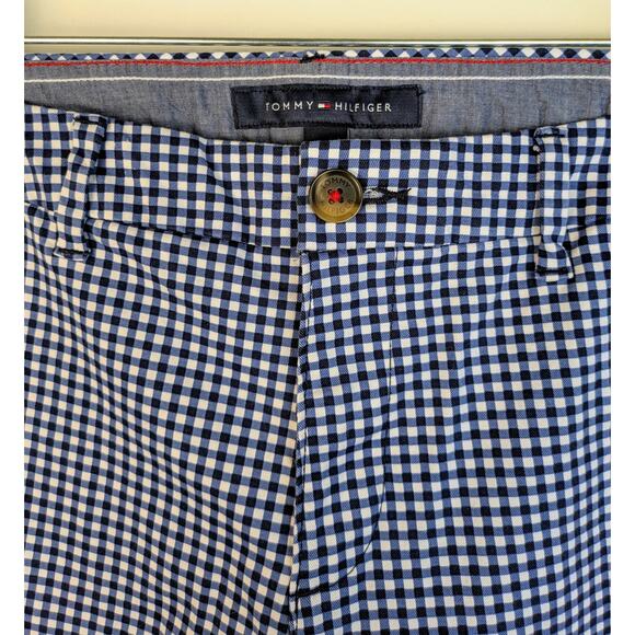 Tommy Hilfiger Stretch Career Pants 12 Blue White Gingham Check Mid Rise Cotton - Picture 4 of 12
